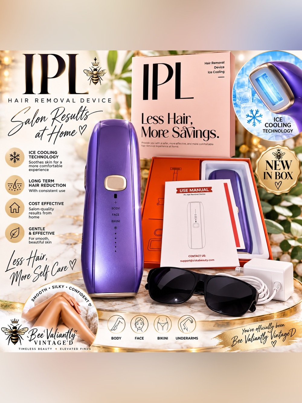IPL Ice Cooling Hair Removal Device Home Laser System NIB Purple
